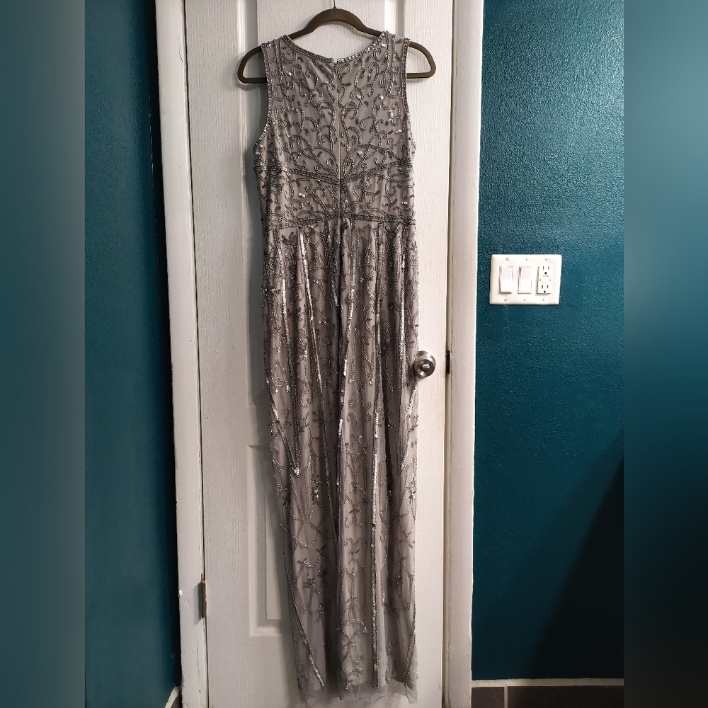 Adrianna Papell Silver Beaded Formal Dress 10 - Picture 3 of 6
